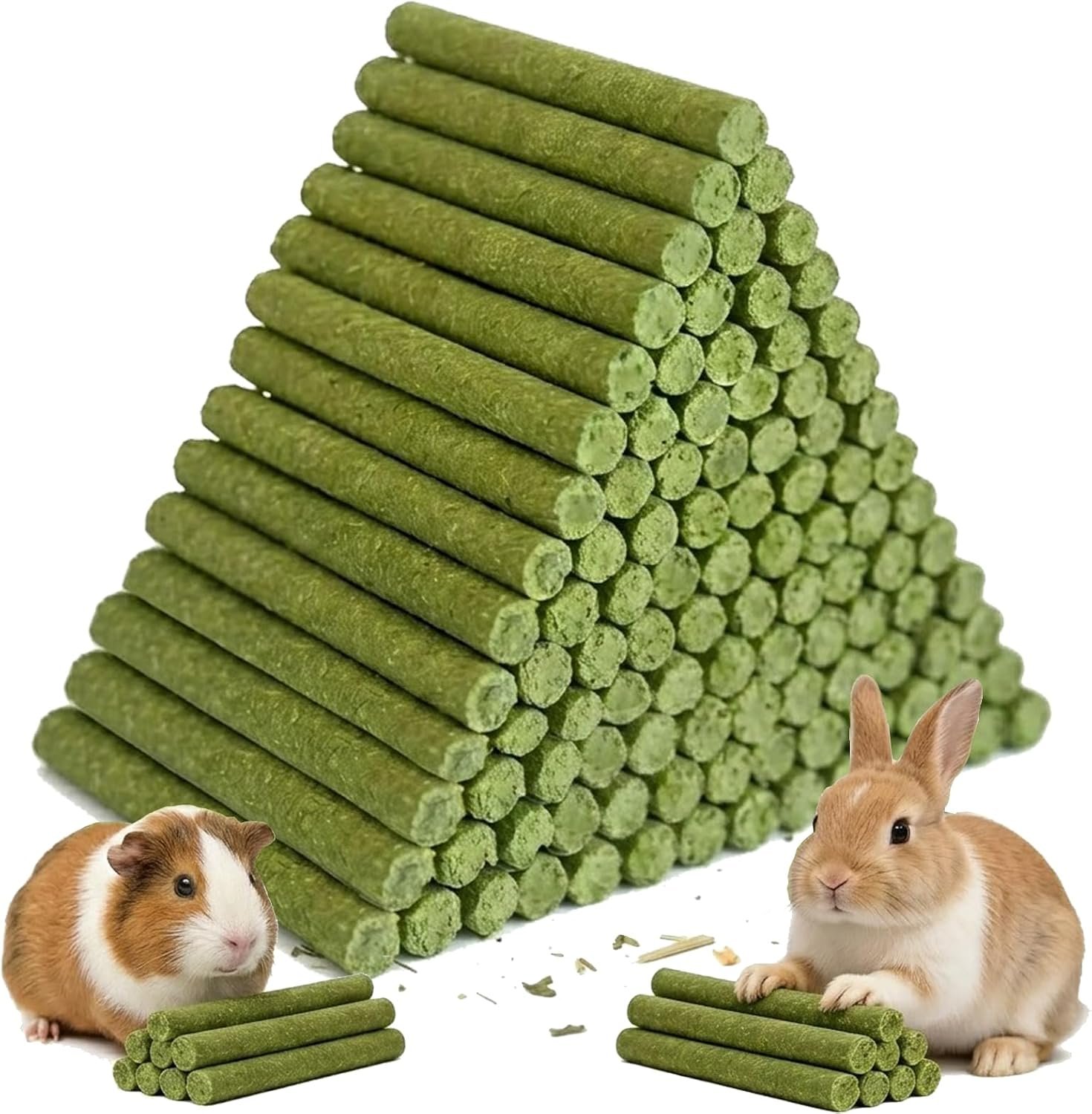 500g(≈92 Pcs) Natural Timothy & Alfalfa Hay Sticks – Dental Chew Treats for Rabbits, Guinea Pigs, Hamsters, Chinchillas, Healthy Teeth Grinding Snacks