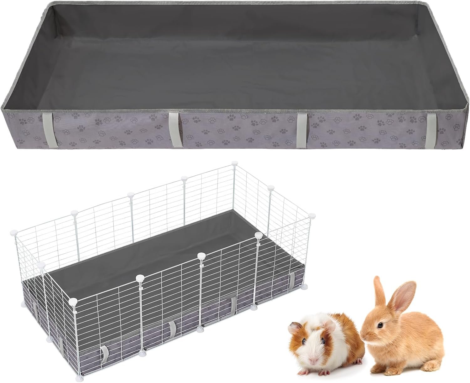 FunFurry Waterproof Guinea Pig Cage Liner,Washable Tarp Bottom Base,Cage Liners for Small Animals,Hamster Chinchilla Hedgehog Ferret Rabbit. (Dark Grey-Paw, 24″ X 48″)