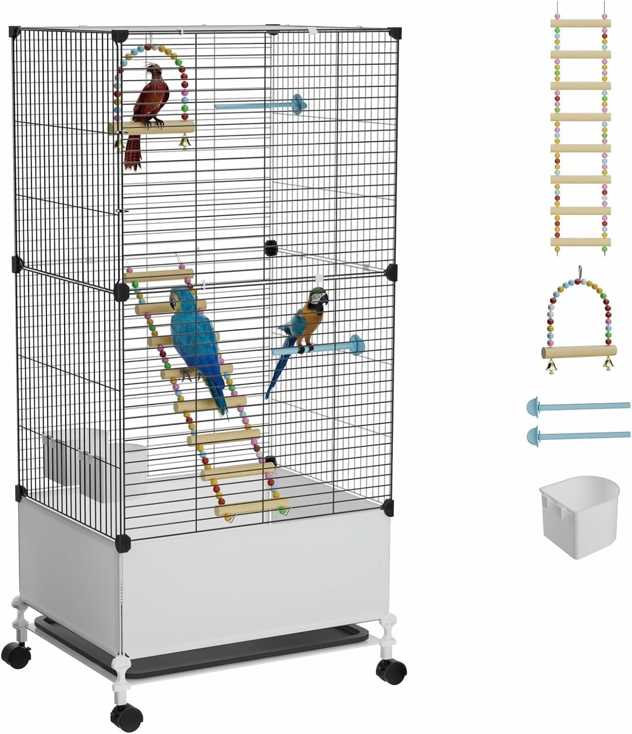 STILLCOVE Large Flight Bird Cage, with Bowls & Perches & Ladder & Swing | with Removable Tray, Universal Wheels, Wide Birdcage for Parakeet, Parrot, Cockatiel, Conure, Budgie, Canary, Finch, Lovebird
