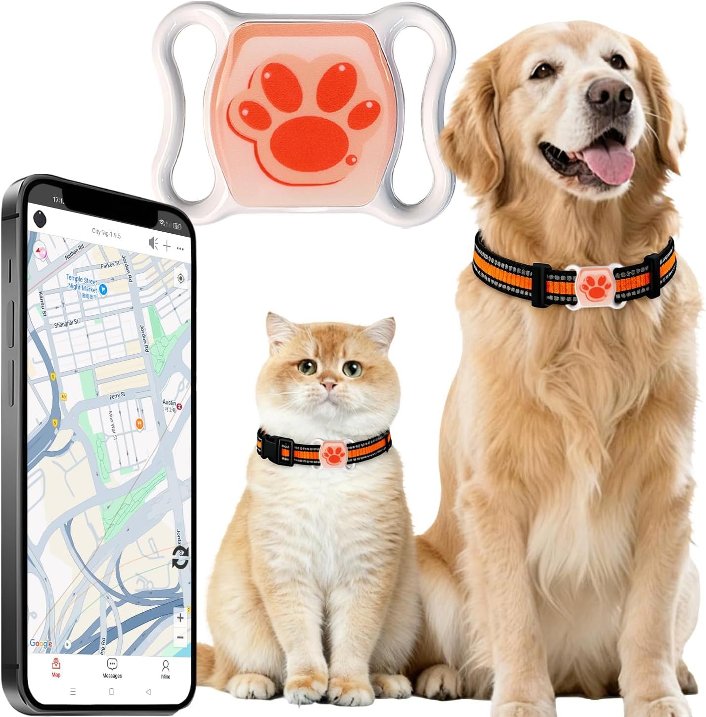 GPS Tracker for Dogs & Cats – No Monthly Fee, Waterproof Real-Time Tracking Collar for Pets, Kids,Luggage & Assets | 367-Day Battery Life | iOS & Android Compatible | Anti-Lost Device