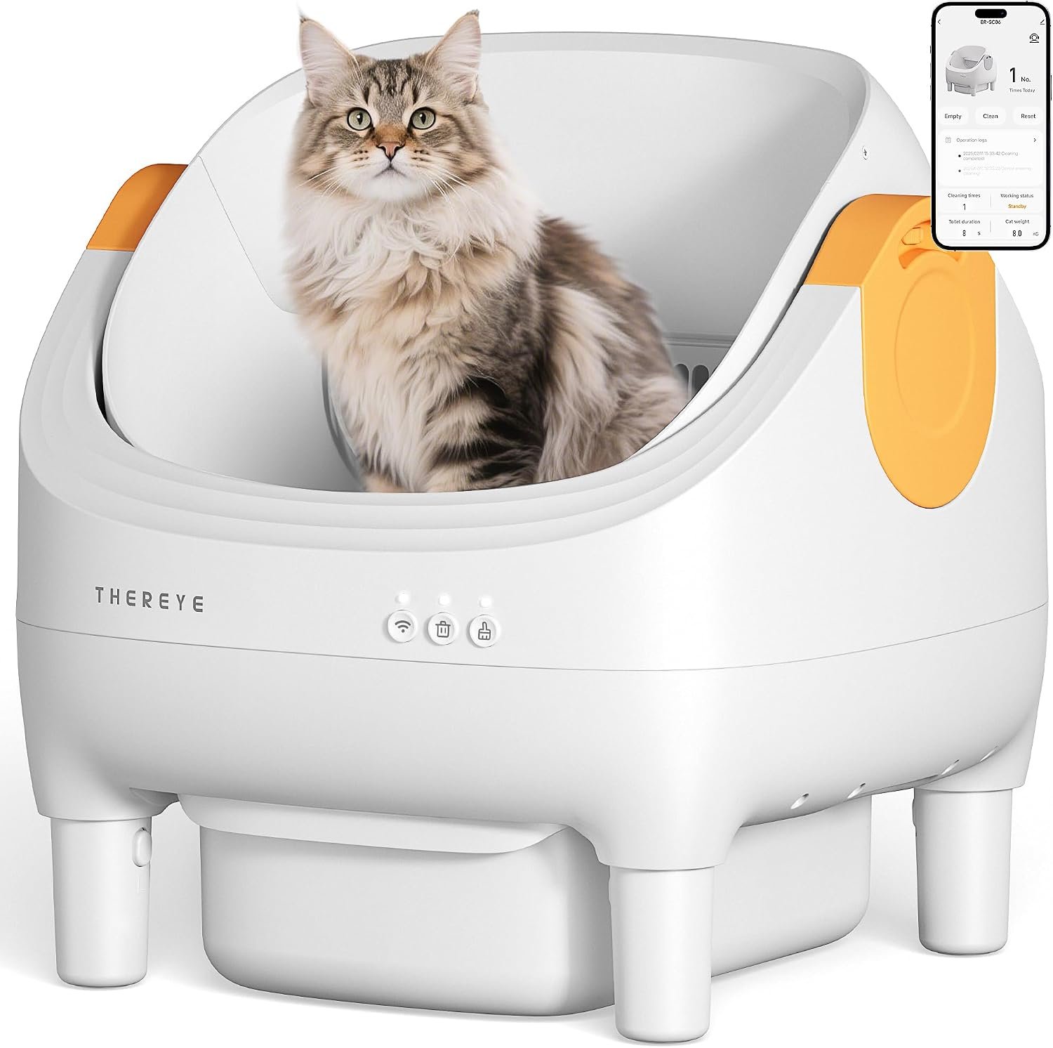 THEREYE Automatic Litter Box，Open-Top Self Cleaning Litter Box for Multi-Cat Households-Controllable Via App Cat Litter Box for Office workers-10L Large Waste Bin Cat Accessories Smart Home Essential
