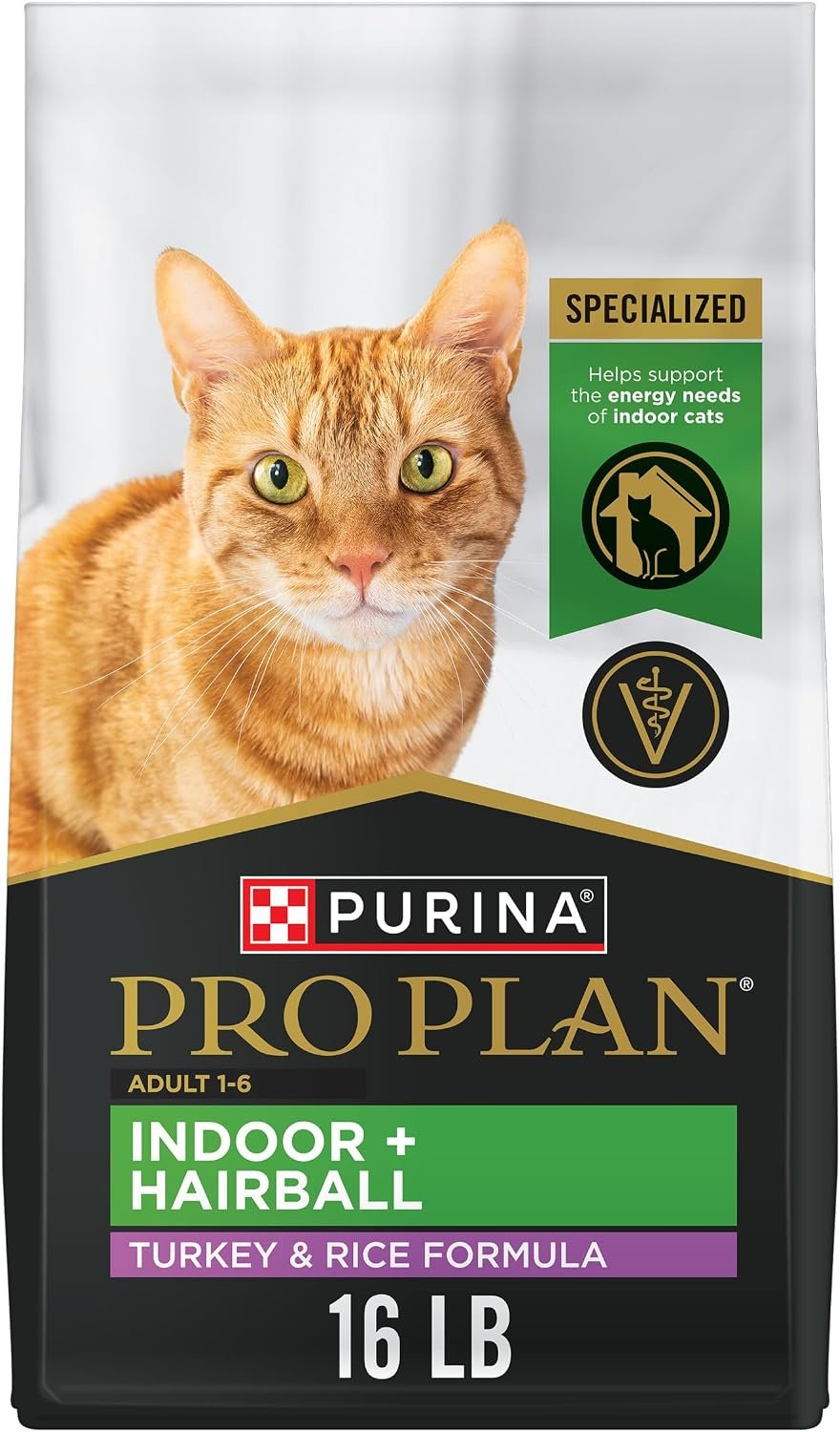 Purina Pro Plan Hairball Management, Indoor Cat Food, Turkey and Rice Formula – 16 lb. Bag