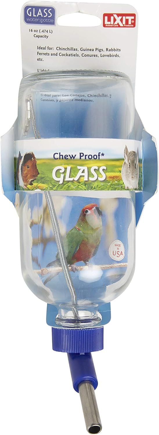 Lixit Glass Water Bottles for Small Animals and Birds (16oz), Clear (COMINHKR016337)