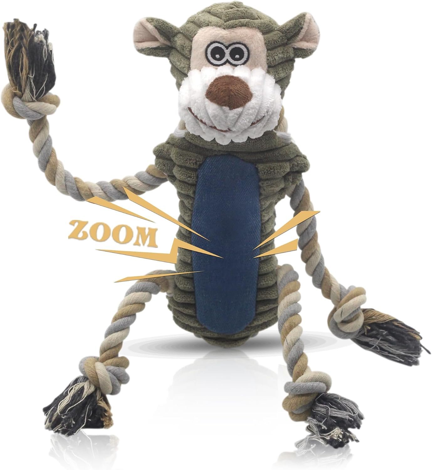 BUYPOW Funny Plush Dog Chew Toys, Squeaky Dog Toys, Interactive Tug of War Puppy Toys, Stuffed Dog Toys for Small, Medium and Large Dogs – Monkey