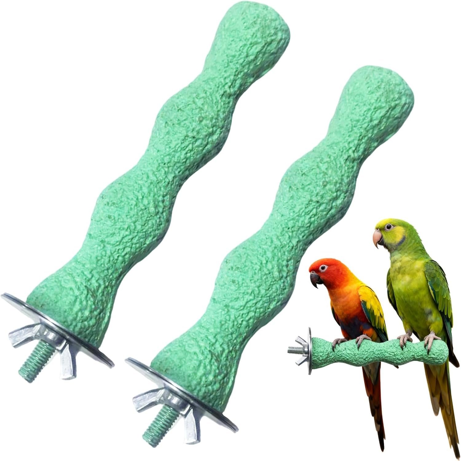 Bird Beak Grinding Stone & Nail Trimmer for Parrots, Anti-Slip Claw Grinder | Resin Beak Grinder & Washable Claw Trimmer for Budgie, Conures, Parakeets, Cage Accessory with Perch Stand (2, Green, 5 inch)