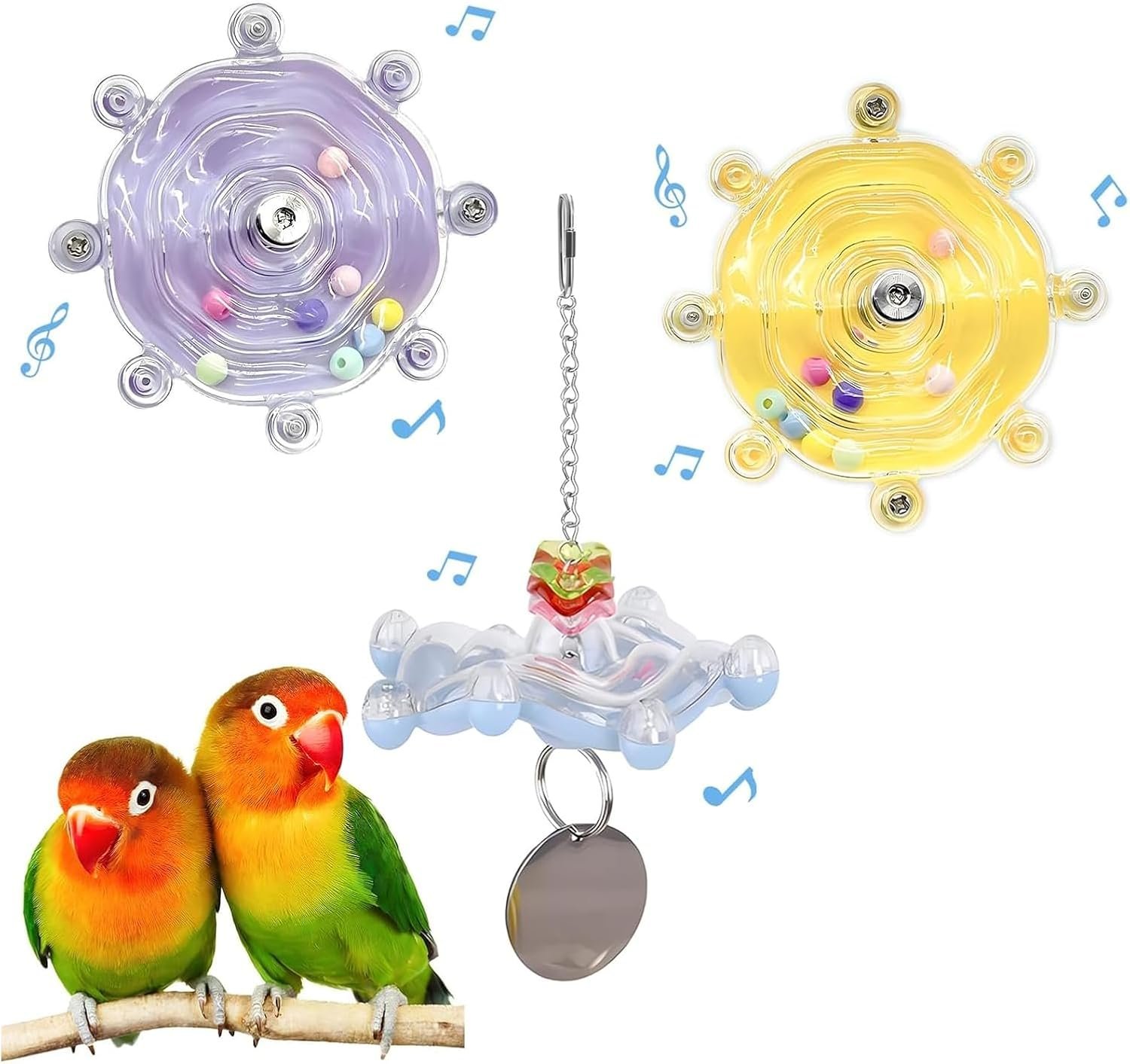 3pcs Bird Toys for Parakeets, Colorful Spinner Wheel (Rondom Color) | Interactive Enrichment Toy Create Soft Rustling Sounds When Spinning, Safe for Chewing to Meet Birds’ Gnawing Instincts