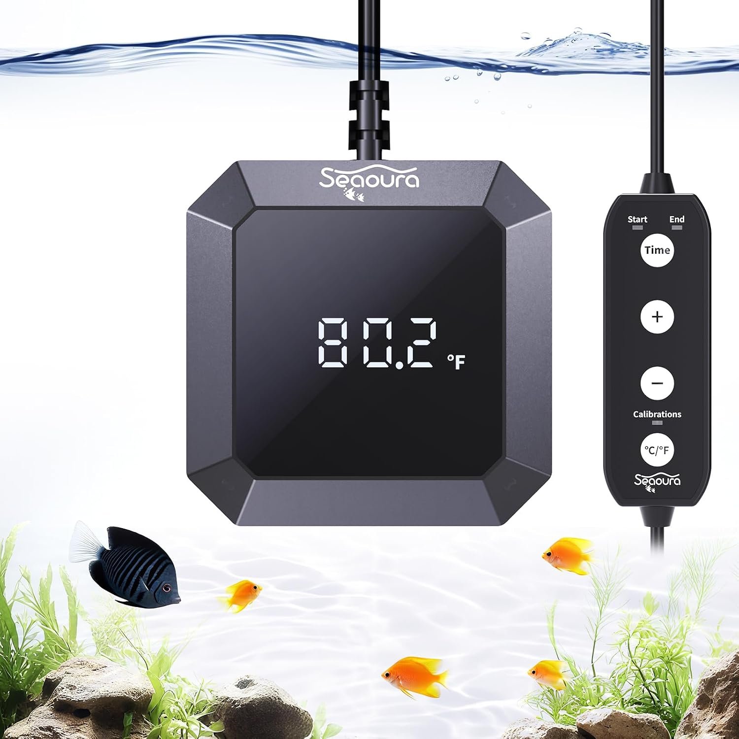 Aquarium Thermometer Submersible, Digital Fish Tank Thermometers with USB | Aquariums Temperature Gauge ±1℉ Accurate for GlassTank, Suitable for Fish, Turtle, Saltwater or Freshwater, 6.56ft Power Cord