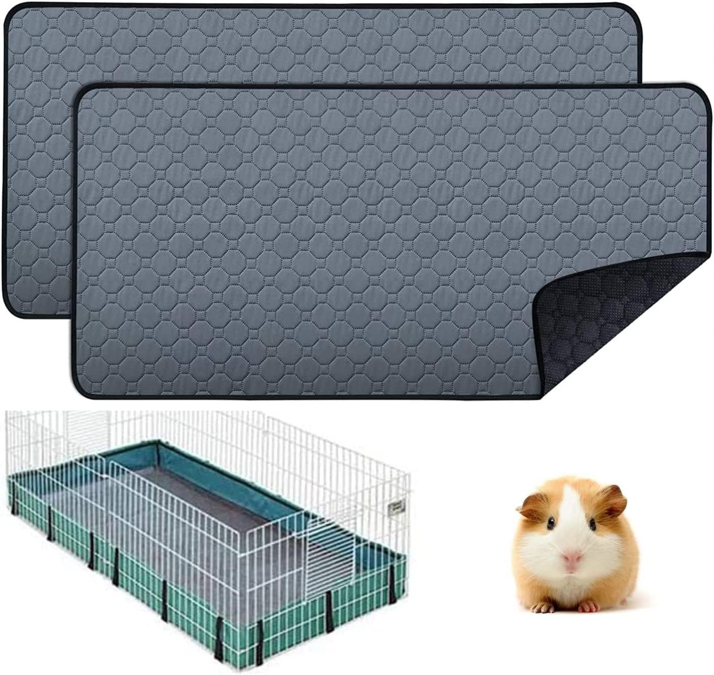 2 pcs Guinea Pig Cage Liners – Washable Guinea Pig Pee Pads, Waterproof Reusable & Anti Slip Guinea Pig Bedding Fast and Super Absorbent Pee Pad for Small Animals Rabbit Hamster Rat