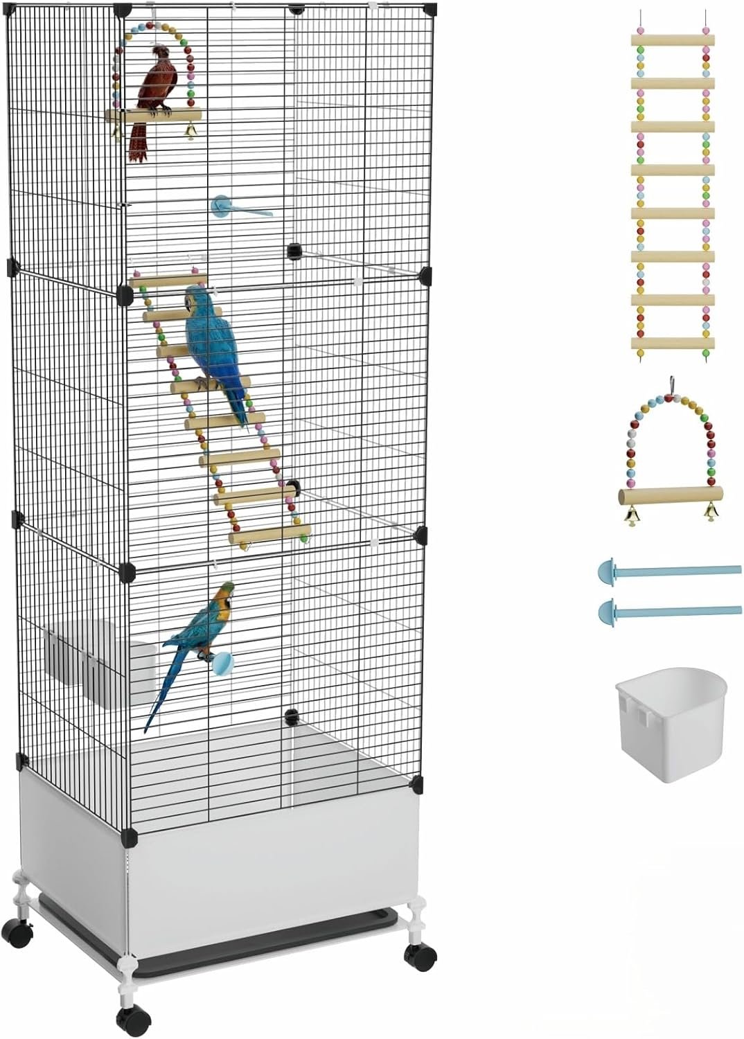 STILLCOVE X-Large Flight Bird Cage, with Bowls & Perches & Ladder & Swing | with Removable Tray, Universal Wheels, Tall Birdcage for Parakeet, Parrot, Cockatiel, Conure, Budgie, Canary, Finch, Lovebird