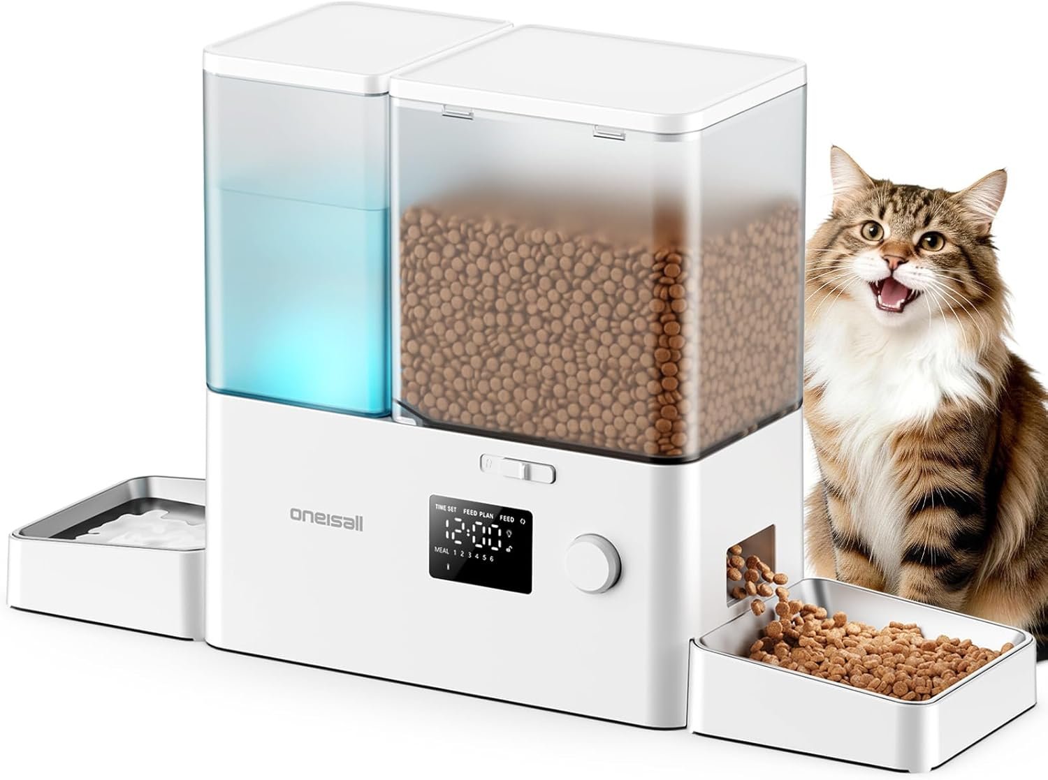 oneisall Automatic Cat Feeder and Water Dispenser, 36Cups/8.5L | 2-in-1 Auto Cat Feeder&Gravity Water Dispenser, Large Capacity, Timed Cat Feeder for Dry Food, for Indoor Cats, Kittens, Pets