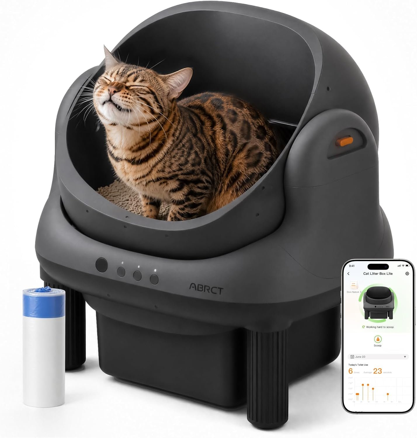 ABRCT Open Top L1 Self Cleaning Litter Box,Electronic Hands-Free,Smart Robot,Automatic Cleaning Litter Box-App Control & Safe Anti-Pinch,with Safety Sensors & Liner for Small & Medium-sized Cats,Black