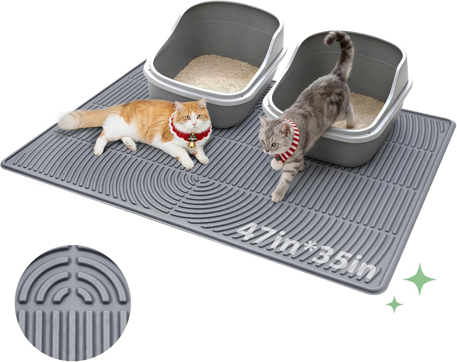Pawtasy Cat Litter Box Mat,47″ x 35″ Extra Large Silicone Waterproof Litter Trapping Mat for Scatter Control Soft on Kitty Paws Non-Slip Easy to Clean