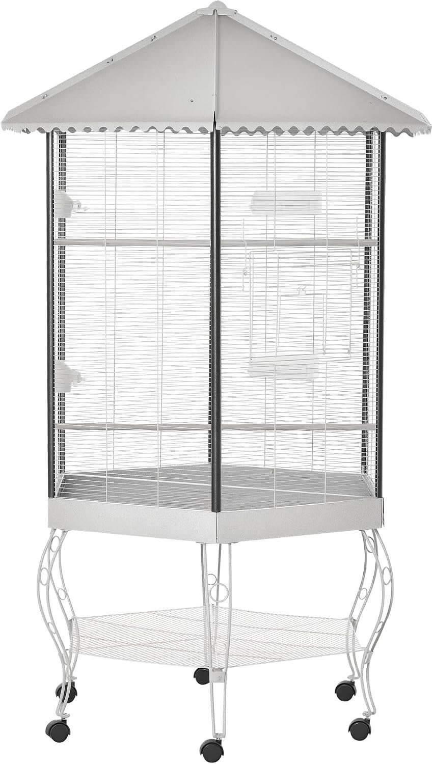PawHut 44″ Hexagon Covered Canopy Portable Aviary Flight Bird Cage With Storage | Hexagon