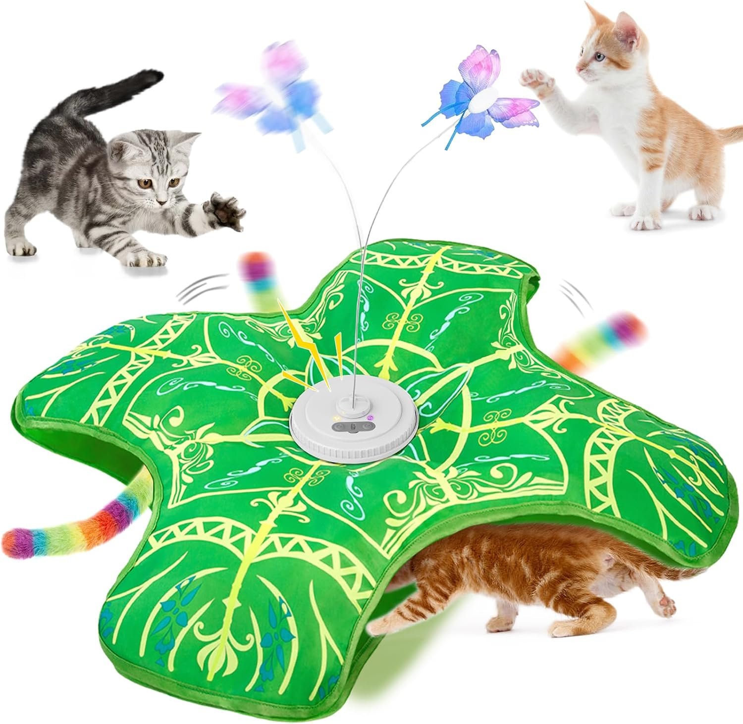 Interactive Cat Toys for Indoor Cats,Automatic Kitten Tunnel Toys | Rechargeable Touch Activated, Hide and Seek Design, Colorful Fluffy Tail & Butterfly, Cat Enrichment Toy for Bored Cats
