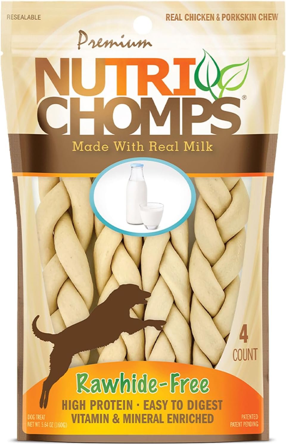 NutriChomps Rawhide-Free Dog Chews, 6 in Braids, Milk, 4 Count | A rawhide-free chew that’s gentle and easy to digest, made with the real, wholesome ingredients dogs love