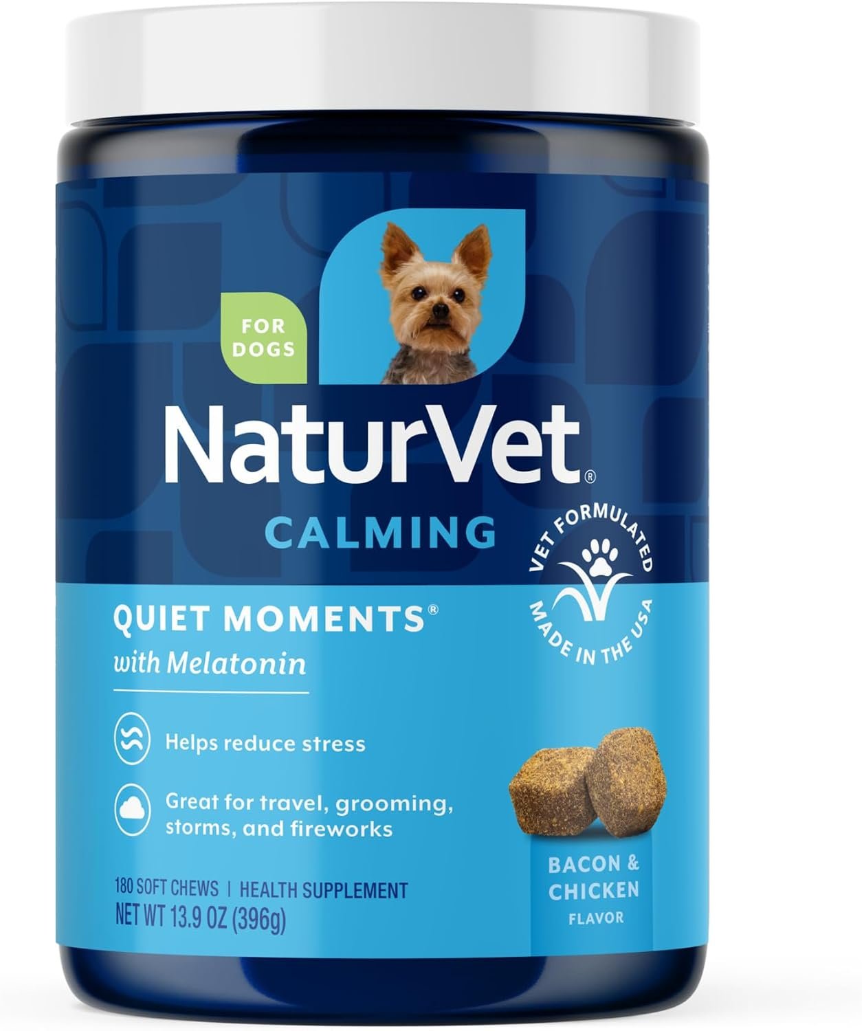 NaturVet Quiet Moments Calming with Melatonin Dog Supplement – 180 Count | Calming Aid for Dogs – Promote Relaxation, Reduce Stress, Storm Anxiety, Motion Sickness -180 Soft Chews