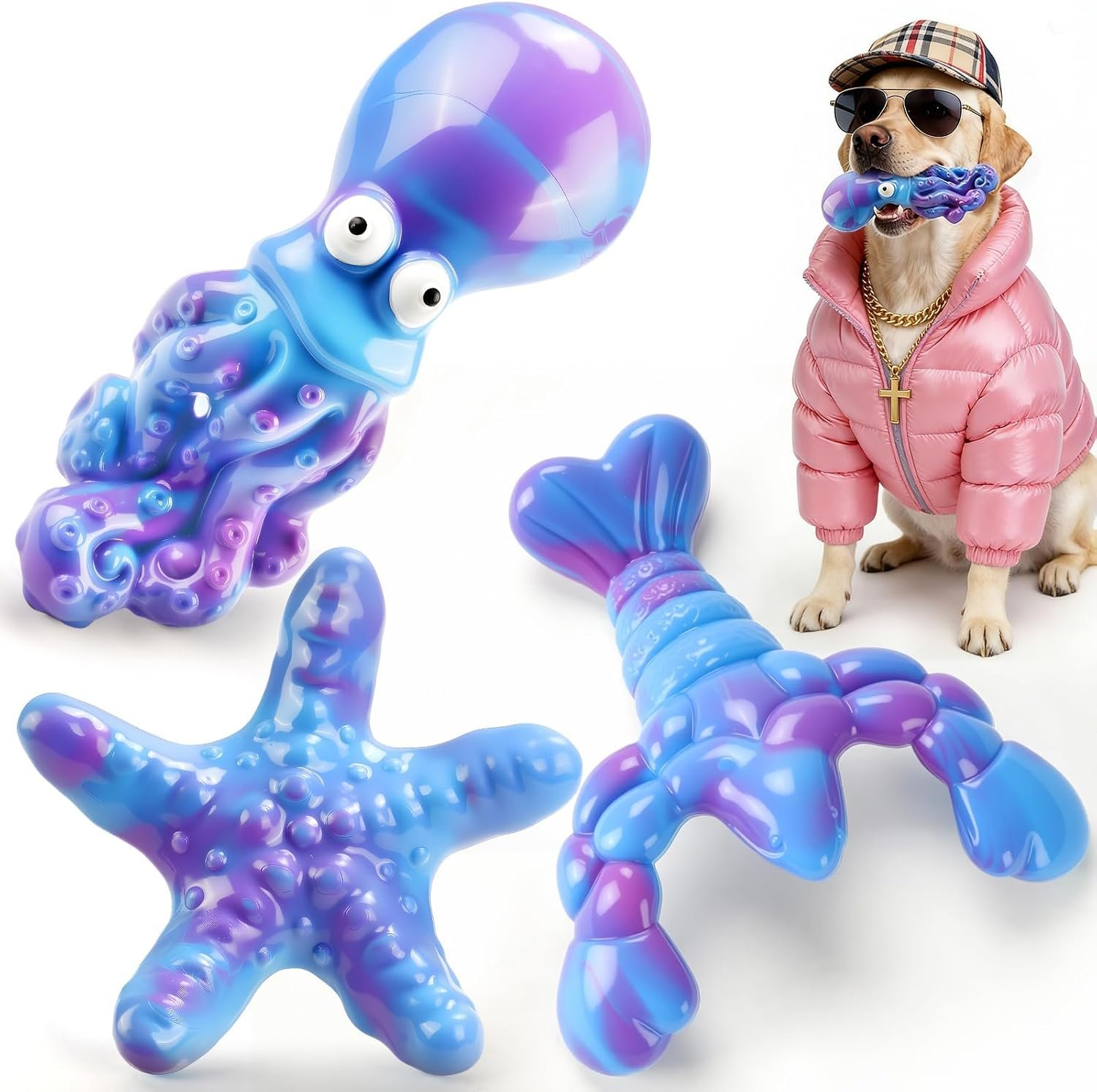 OceanBone 3 Pack Rock-Hard Nylon Dog Chew Toys for Aggressive Chewers, Indestructible Dog Toys, Bacon Flavor Chew Bones for Large Dogs 20-90 lbs, Heavy Duty, Long-Lasting, Keeps Dogs Busy (XL Ocean)