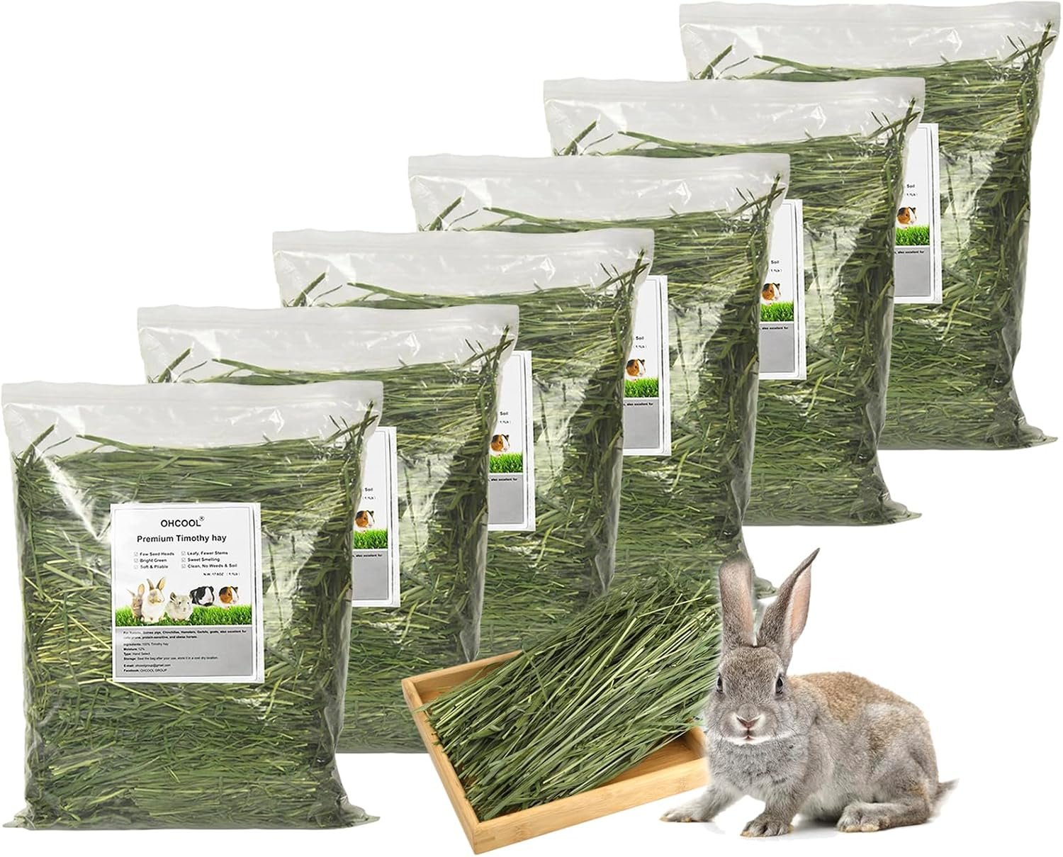 Timothy Hay, 6.6LBS Small Pet Feed | Hand selected natural fresh timothy hay, for rabbits, guinea pigs, chinchillas, 6 packs of 1.1lbs each