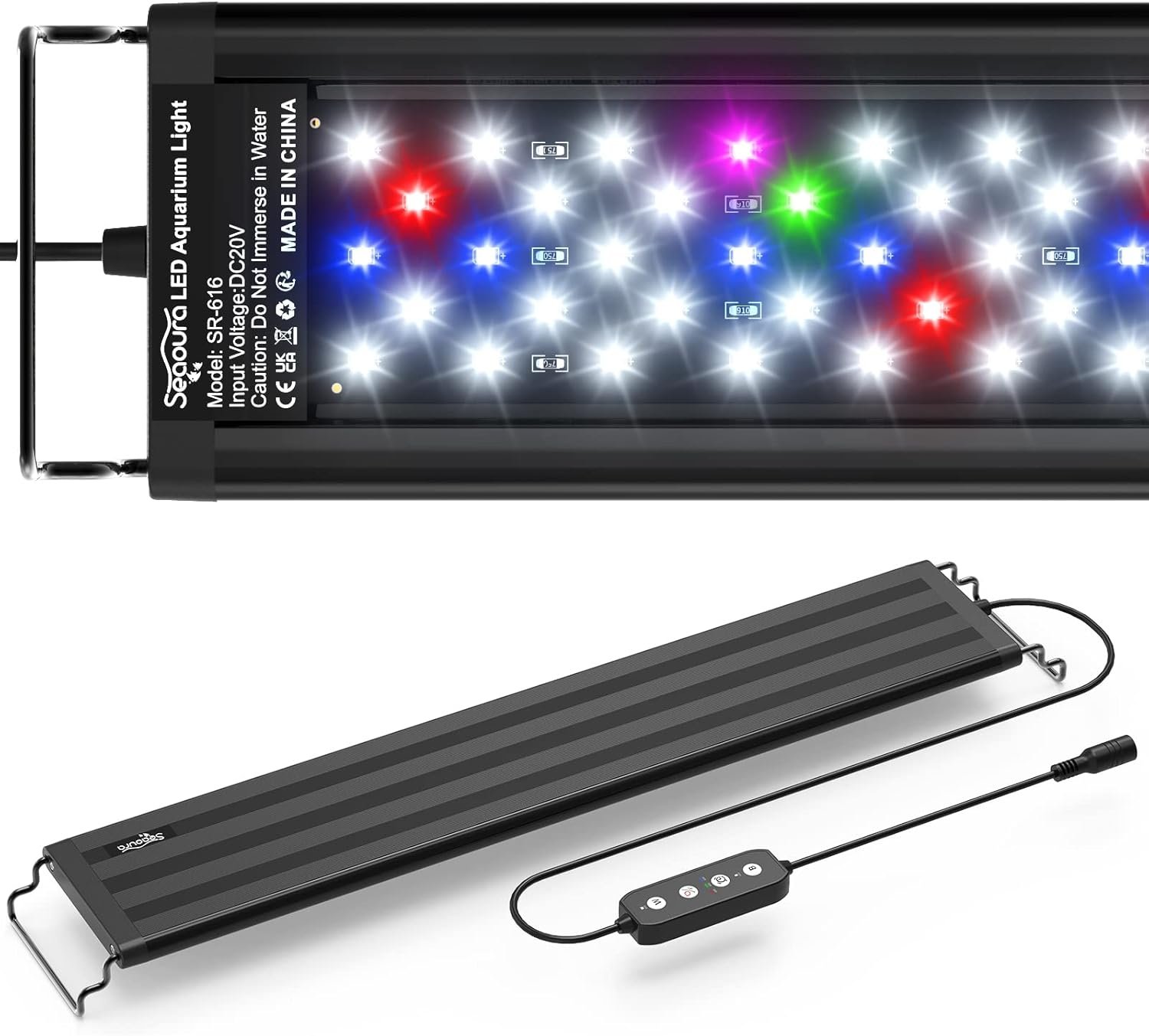 SEAOURA Led Aquarium Light for Plants-Full Spectrum Fish Tank Light 18-24” | WRGBP Aquarium Plant Light with Timer for Freshwater Tank, 10 Brightness, Extend Brackets, Daylight, Moonlight, Auto On/Off