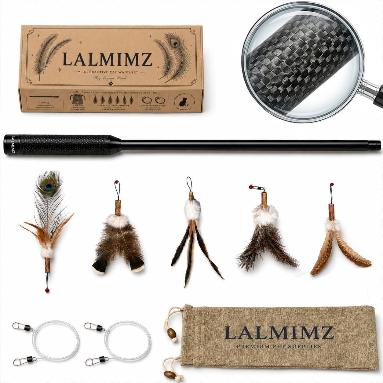 Cat Wand Toys, Cat Fishing Pole Toy, Super Feather Kitty Toys | 56 Inch Extra Long Fishing Pole Toy , 5 Natural Catnip Feathers Attachments Gift Set , cat toys for bored indoor adult cats