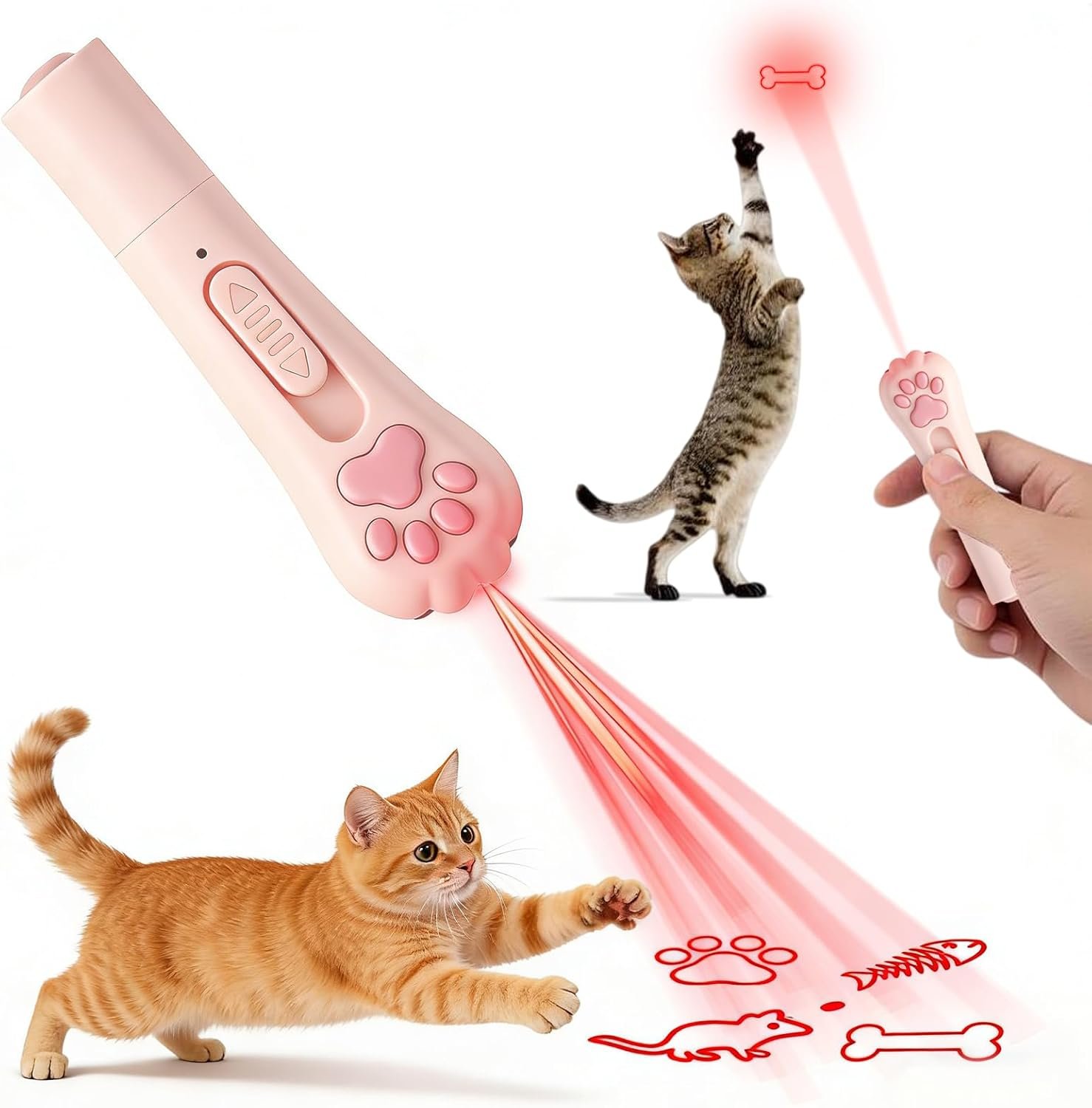 Walfront Interactive Cat Light Toy for Indoor Cats, Rechargeable USB Chase Toy with 5 Adjustable Patterns & 3 Modes, Portable Kitten Exercise Toy for Bored Cats, Pink