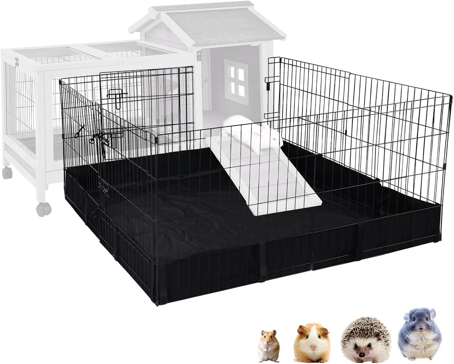 Rabbit Pet Playpen, Bunny Cage with Waterproof Liner, Pet Run Extension for Guinea Pig, Hamster, Chinchillas, Portable Small Animal Cage Fence (Playpen Only)