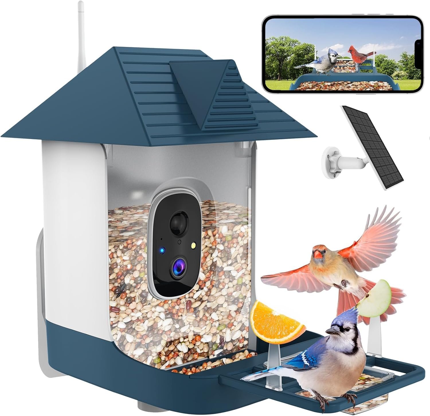 FHD Bird Feeder with Camera,Solar Powered Bird House Camera | Auto Record Video to Cloud Storage,Ideal Gift for Dad and Mom,Built-in AI Bird Recognition,Wireless,Only 2.4G WIFI