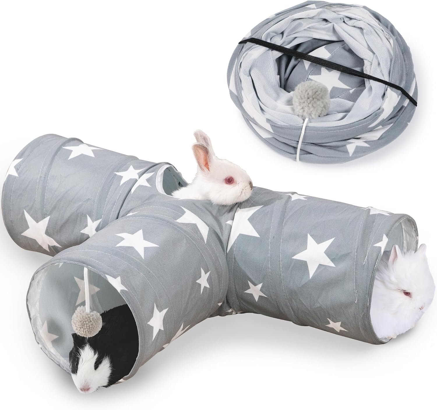 JanYoo Guinea Pig Tunnel 3 Way Guinea Pigs Hideout Foldable Small Animal Hideaway Play Tube Toys for Bunny Rabbit Hedgehogs Hamster Chinchilla Ferret Accessories(Star)