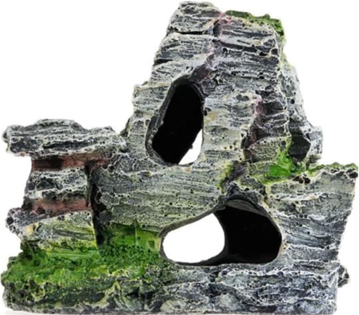 Resin Aquarium Mountain Decor with Moss Rock Cave – Multi-Level Terrain for Fish Tank Landscaping, Natural-Looking Rockery Design with Hidden Cave and Crevices for Shrimp, Reptile Habitat Aquascaping​
