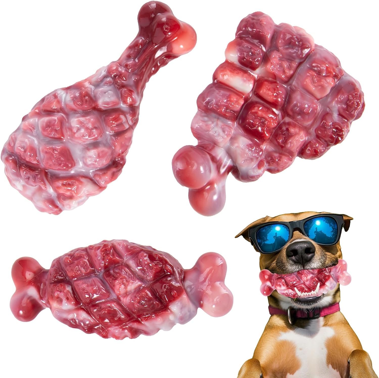 YINEYA Indestructible Dog Toys for Aggressive Chewers 3 Pack, Tough Dog Chew Toys for Aggressive Chewers Medium and Large Breeds, Durable Dog Toy to Keep Them Busy, Beef Flavored