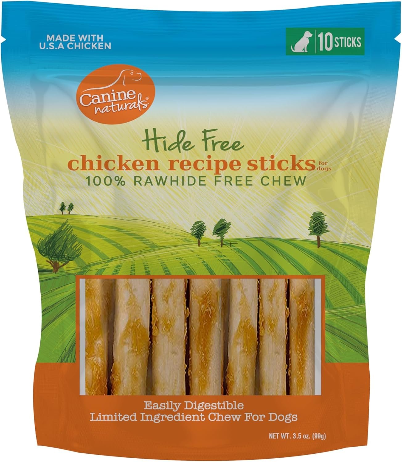 Canine Naturals Rawhide Free Chicken Recipe Dog Chews, Sticks, 10 Count | 100% Rawhide Free, USA Raised Chicken, All-Natural, Easily Digestible, 5 in Sticks, Dog Treats for All Dogs