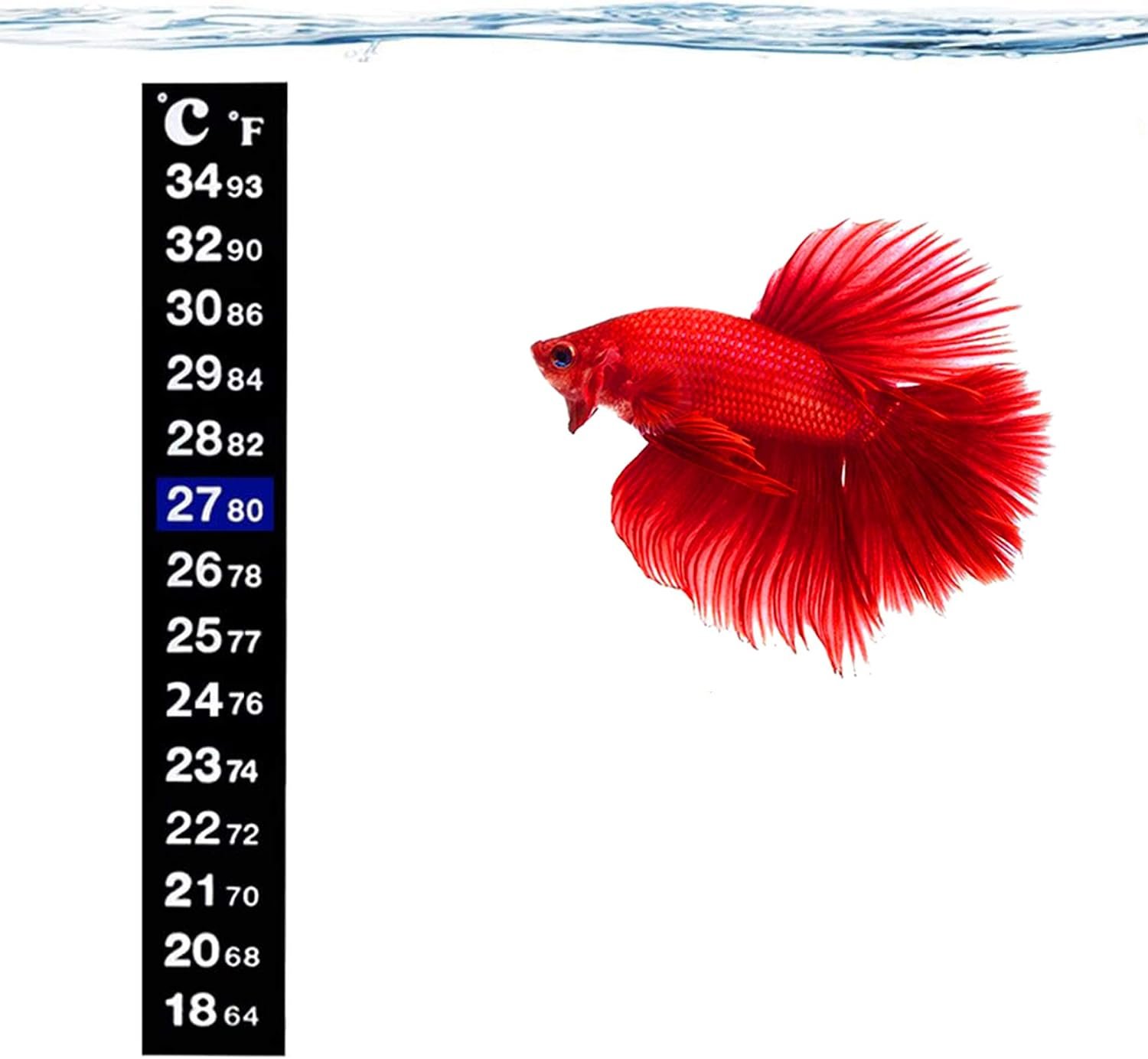 SunGrow Betta Fish Tank Thermometer Stick On, Aquarium Temperature Sticker Strip, 5.2 x 0.7 Inches, Green & Blue Temperature Indicator, Amphibian and Reptile Thermometer Sticker, Black, 1 Pc