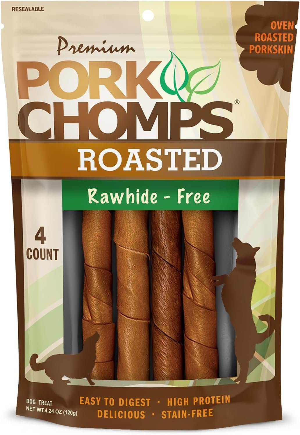 Pork Chomps Roasted Pork Skin Dog Chew 6in Twists 4ct