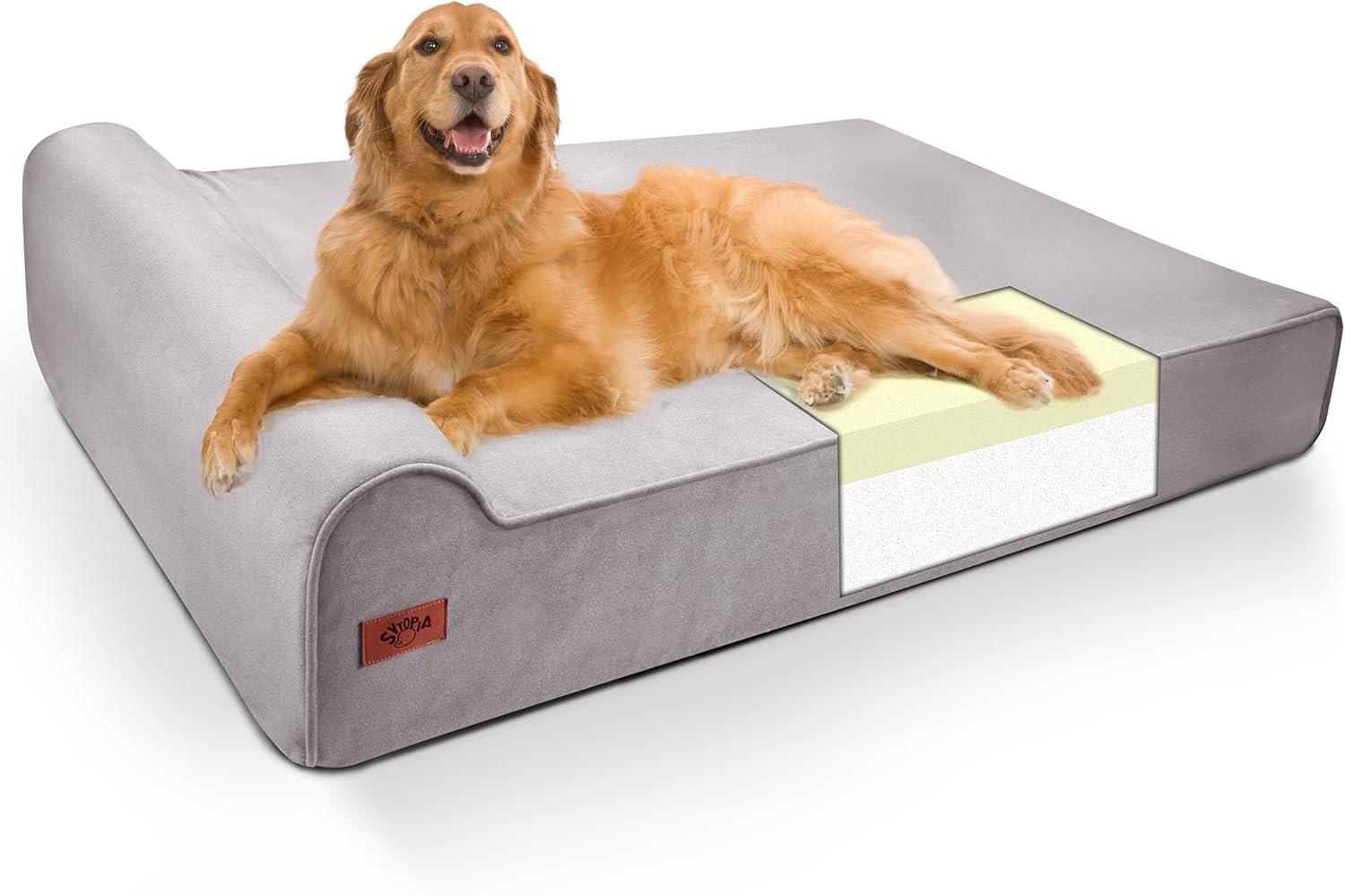 XXL 35D Memory Foam Dog Bed for Extra Large Dogs – 7″ Thick Orthopedic Pet Couch for Seniors and Big Breeds up to 150 Pounds, with Waterproof Liner & Washable Cover, Nonskid Bottom, Grey