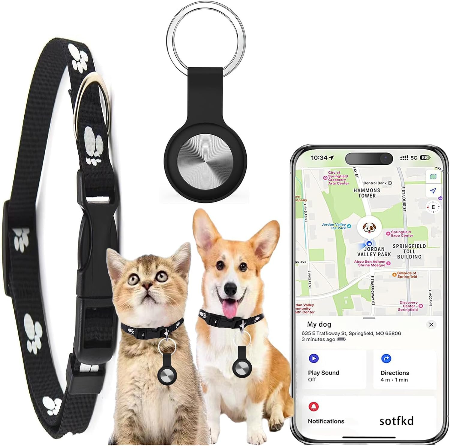 Dog Tracker GPS-Cat Tracker Collar-Cat GPS Tracker | GPS Tracker for Dogs&Cats | Dual-System Tracker | Android and iOS Universal | No Monthly Fee | Works with Any Collar
