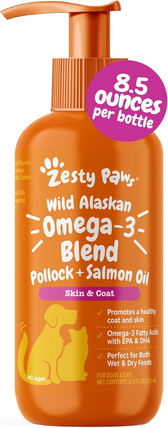 Zesty Paws Salmon Oil for Dogs & Cats – Omega 3 for Dogs 8.5oz
