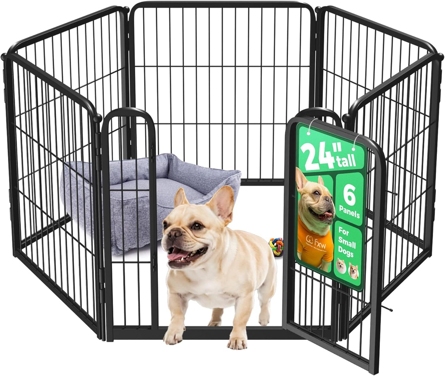 FXW Homeplus Indoor Dog Playpen, 24″ H, 6 Panels, for Puppies & Small Dogs | Stress-free play, Heavy-duty, Semi-open design, Easy setup, Threshold-free gate, Expandable, Patented