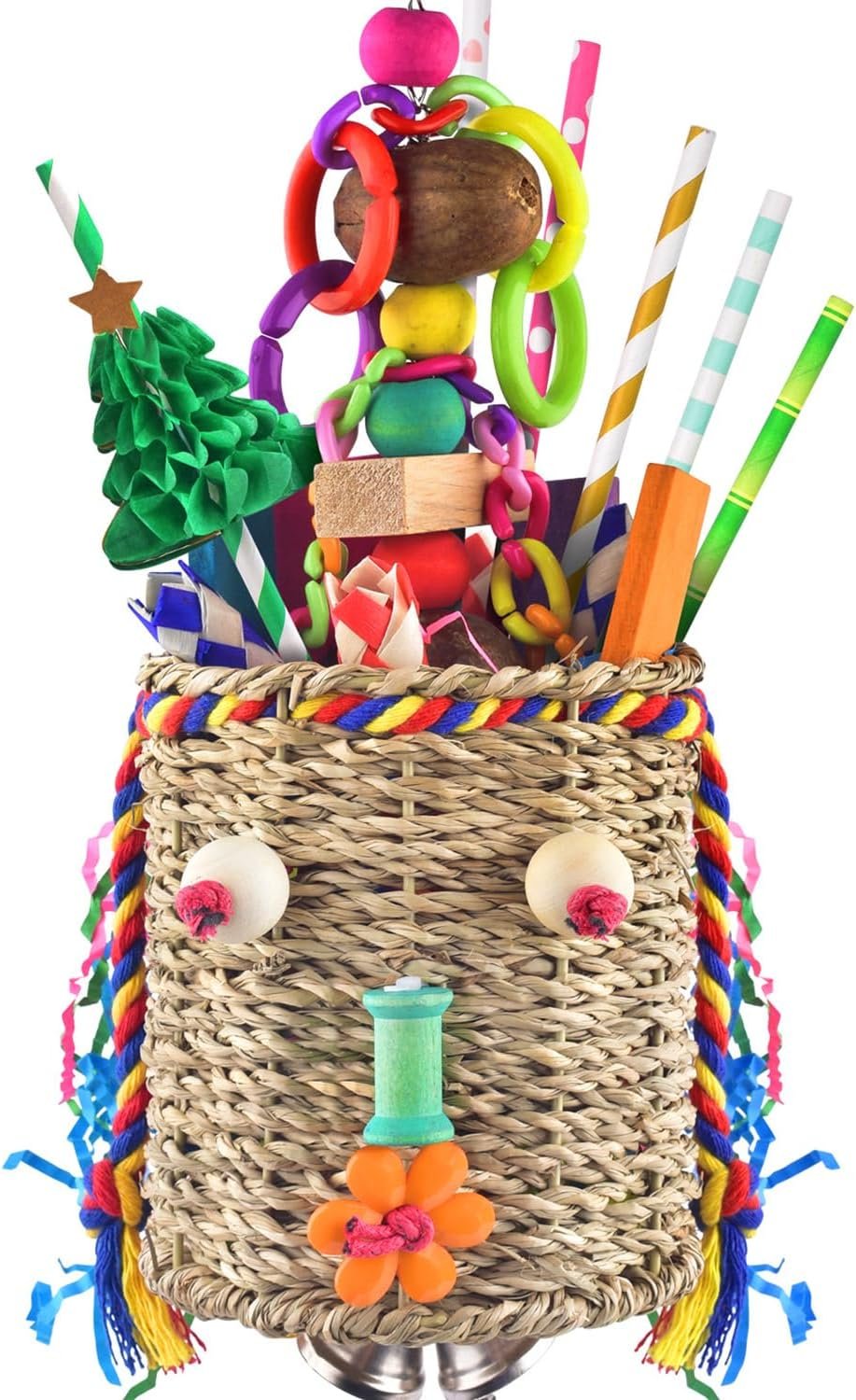 KATUMO Bird Toys, Parrot Grass Basket and Shredding Foraging for Parakeets, Cockatiels, Conures, Small and Medium Bird Cage Accessories