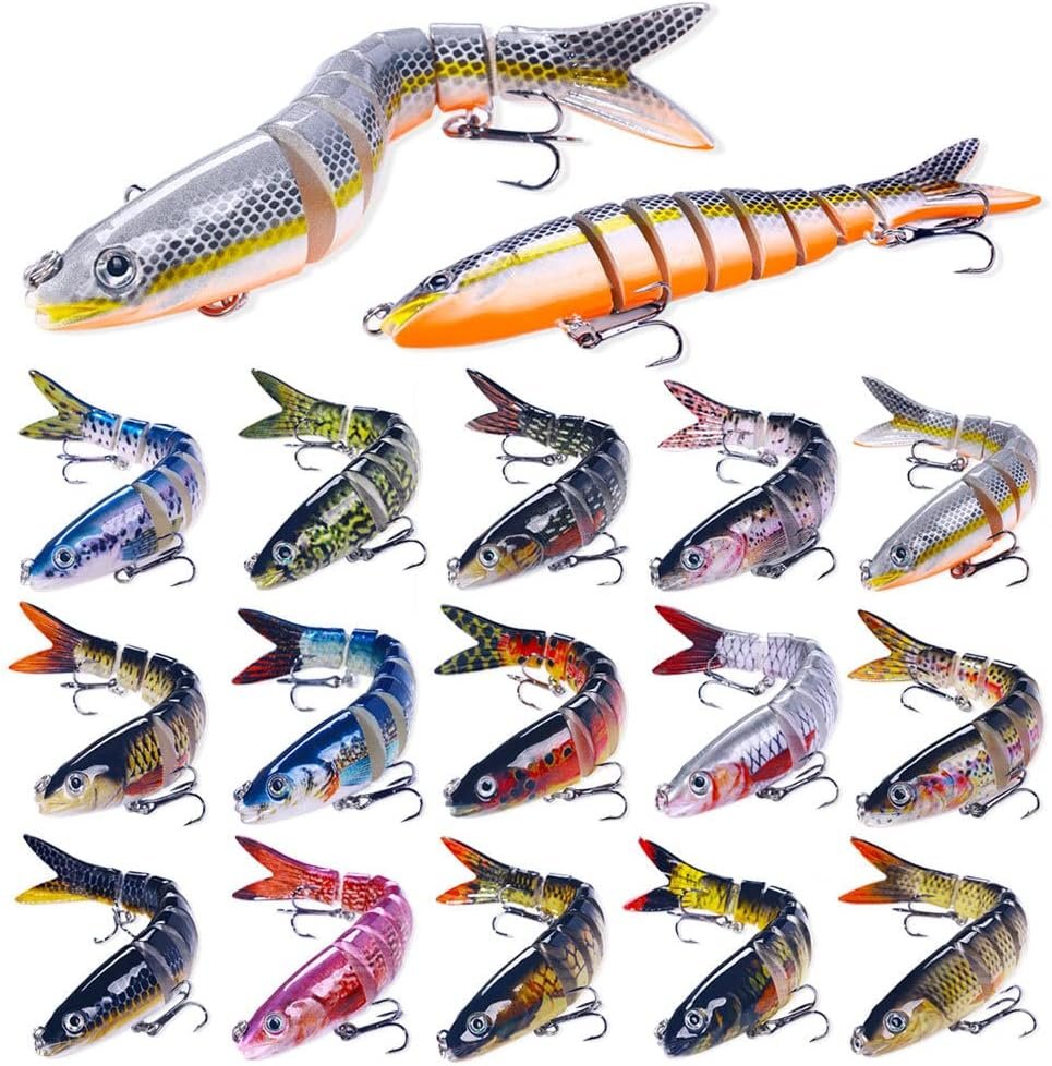 8-Segment Lifelike Fishing Lures for Bass, Pike, Walleye – Slow Sinking Swimbait with Ultra-Sharp Hooks, Freshwater & Saltwater Lures for Beginners & Pros 3pcs