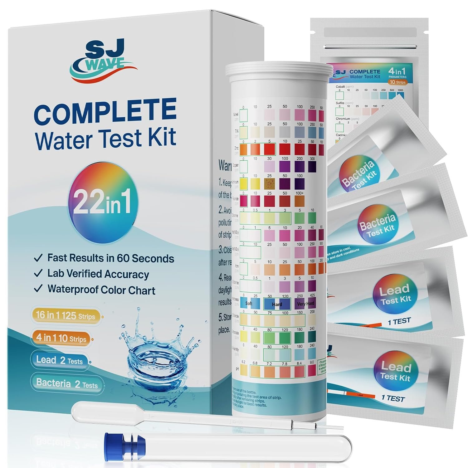 22 in 1 Water Test Kits – 125 Strips Drinking Water Test Kit, Home Tap and Well Water Tester for Bacteria pH Hardness Lead Iron Copper Chlorine Cyanuric Acid