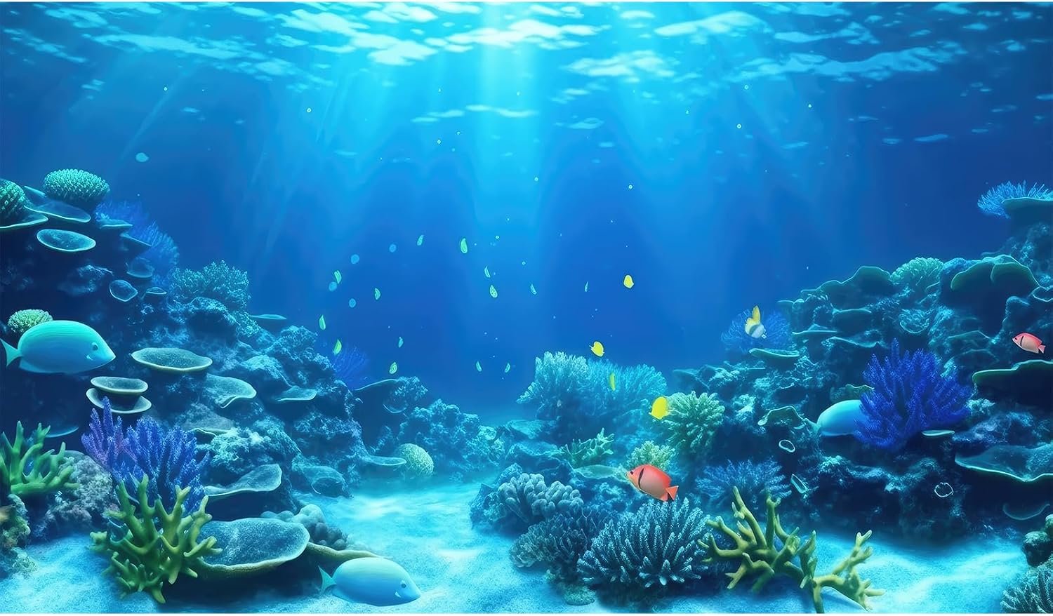 Underwater Aquarium Background Coral Reef Tropical Fish Terrarium Background Deep Blue Ocean Sea Sunbeams Aquatic Plants Fish Tank Backdrop Poster Wallpaper Decorations Vinyl 24x16in