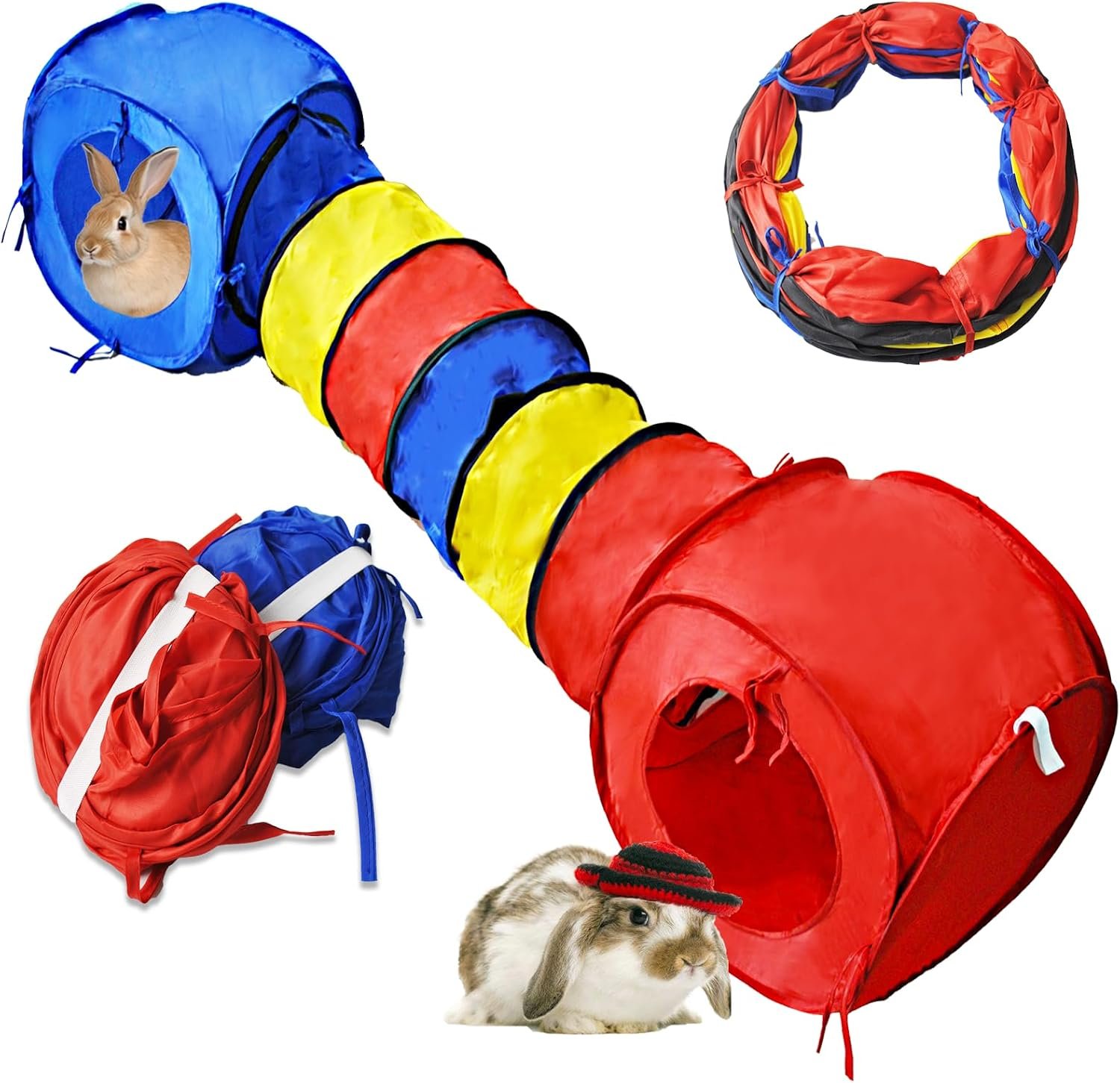 Large Rabbit Tunnel,Collapsible Bunny Tunnels Hideouts,Colorful Tubes for Rabbits XL Indoor Outdoor Small Animal Interactive Toys