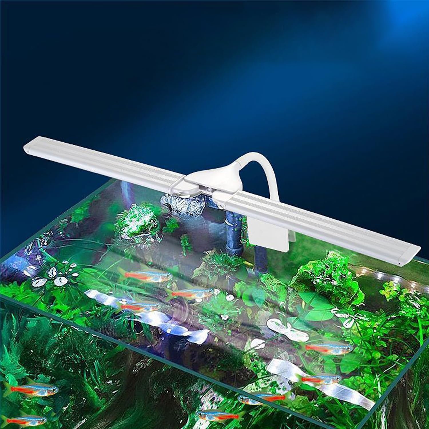 LED Aquarium Light Full Spectrum Clip Fish Tank Light Plants Light Double Swing Arm Light 4W Suitable for 2-10 Gal Fish Tank