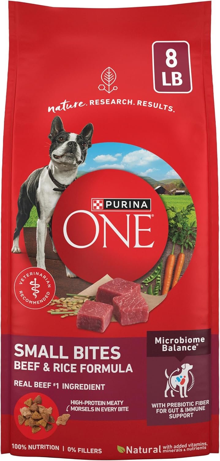 Purina ONE Small Bites Beef and Rice Formula Small High Protein Dry Dog Food Natural With Added Vitamins, Minerals and Nutrients – 8 lb. Bag