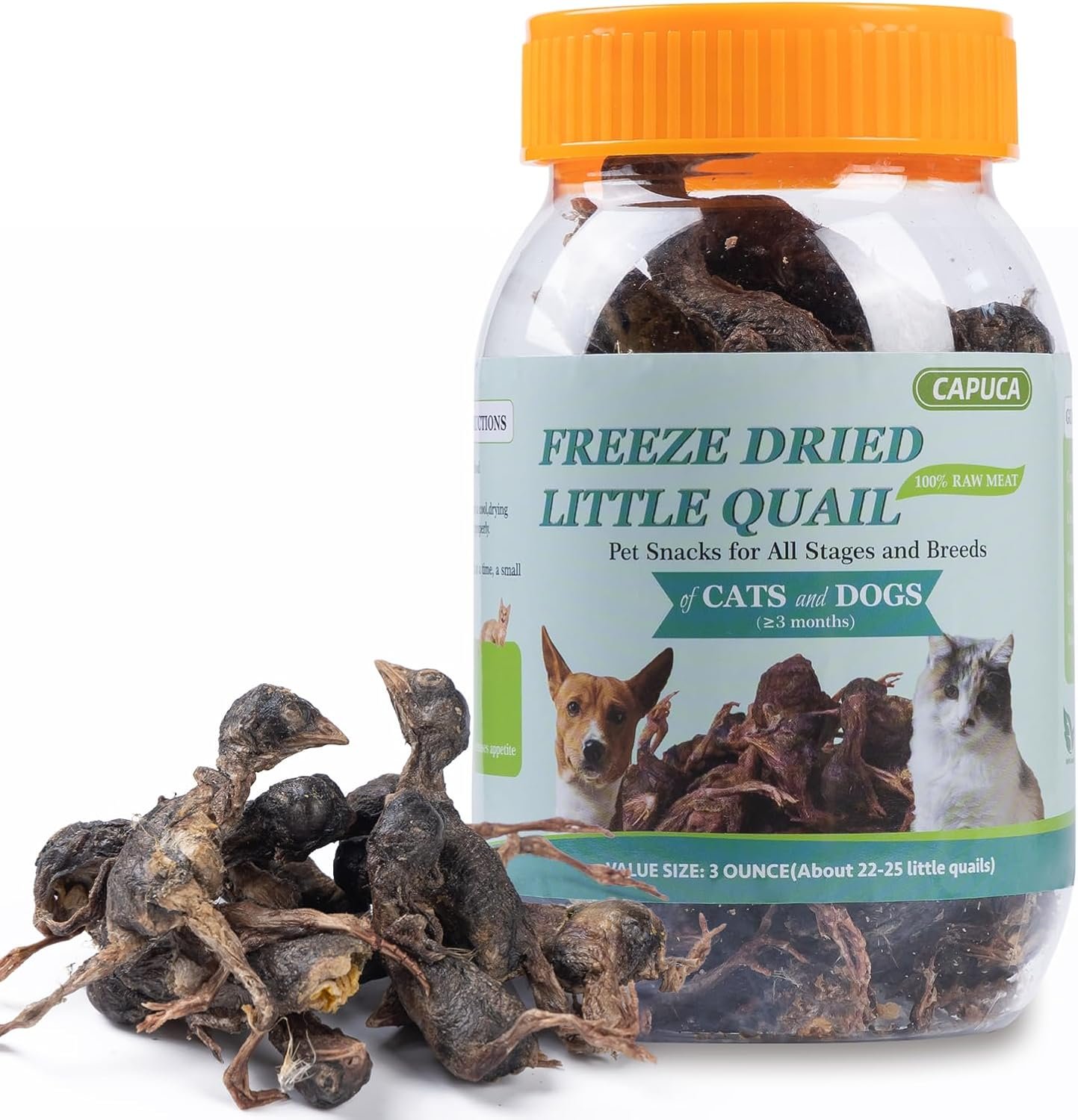 Freeze-Dried Quail Cats & Dogs Treats – Single Ingredient Pet Snacks, High-Protein Training Rewards, Grain-Free, Easy Digestion (3oz)