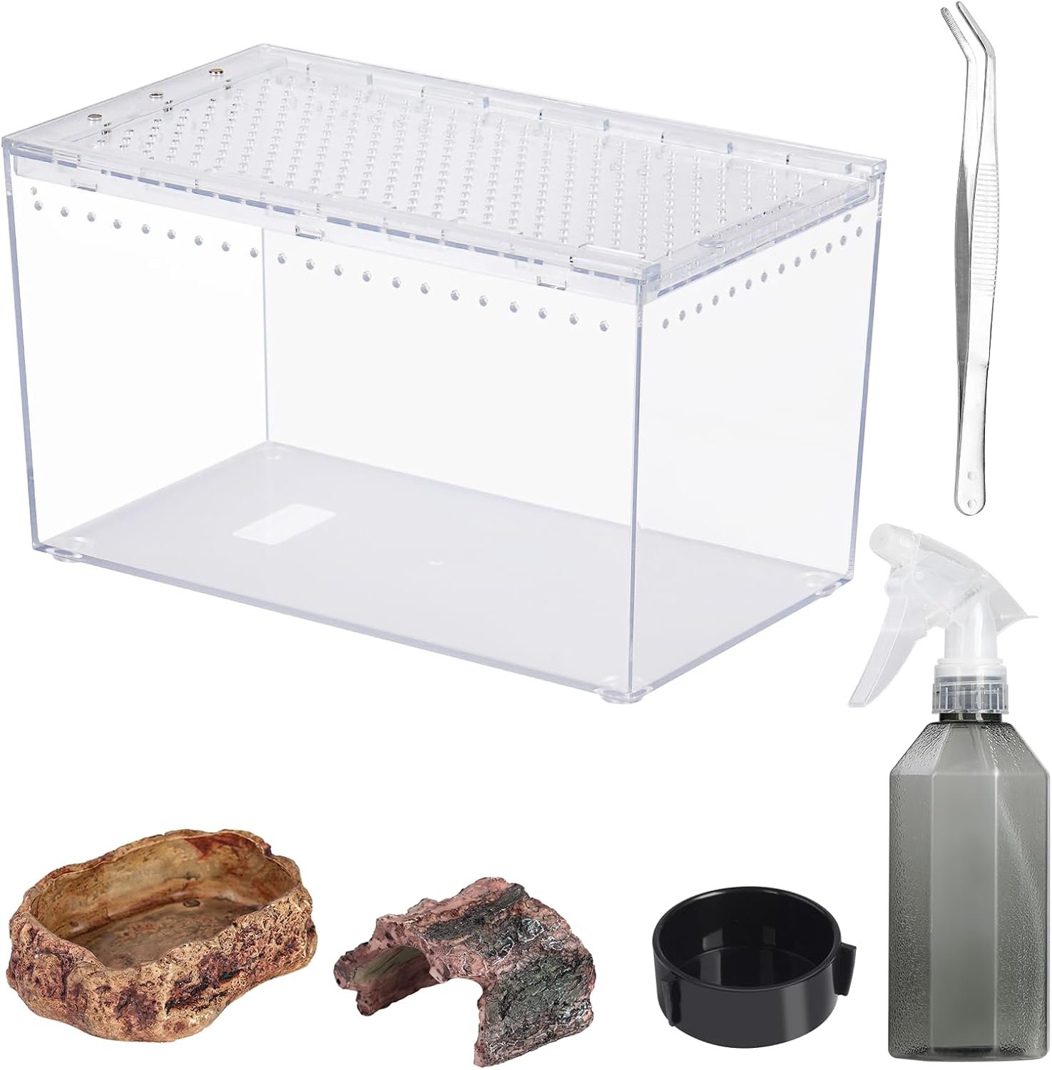 Tarantula Enclosure Spider Terrarium Hermit Crab Tank Starter Kit | Escape Proof PC Reptile Habitat 10.2″ x 5.9″ x 5.7″ Full View for Isopods Bug Insect Frog Gecko