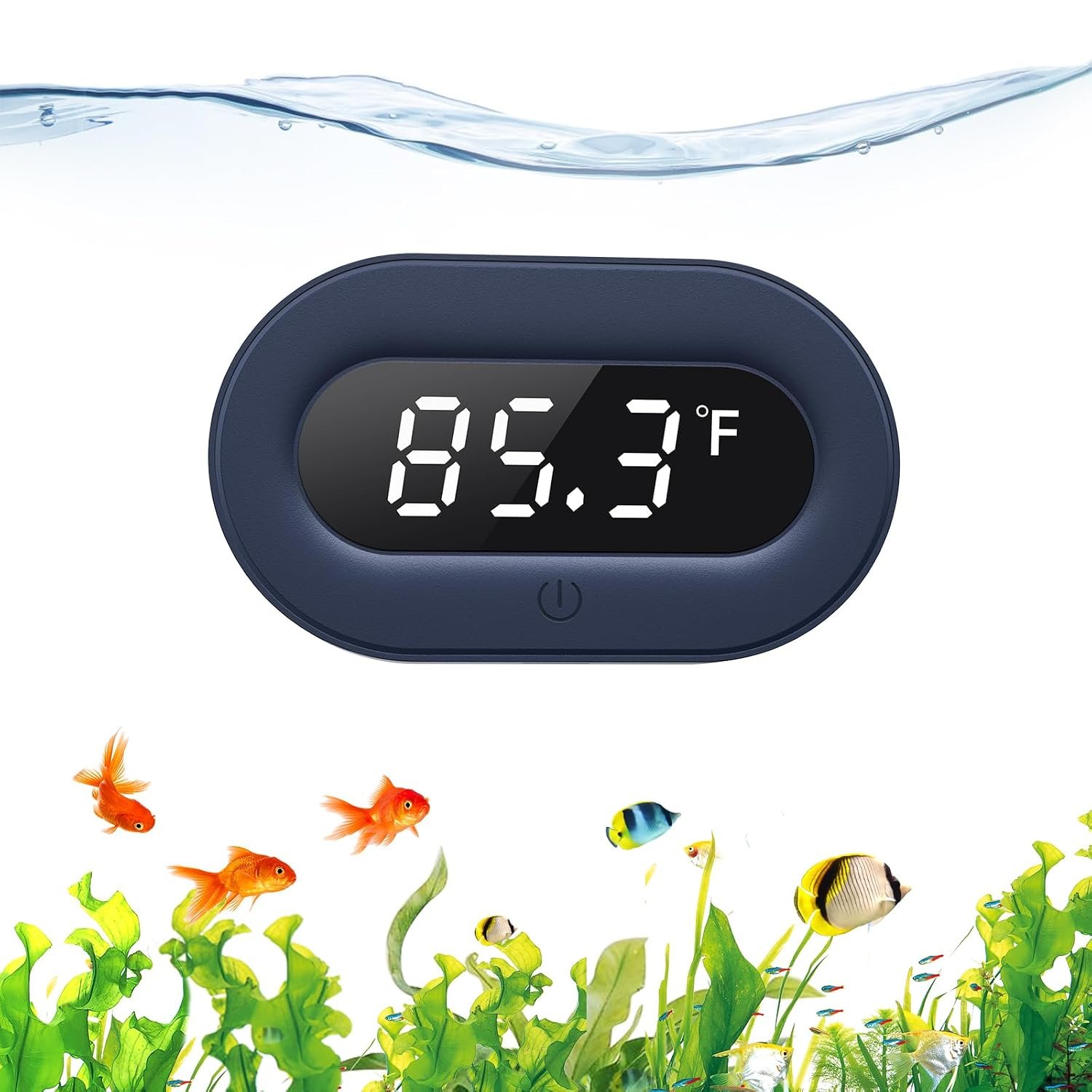 PAIZOO LED Digital Fish Tank Thermometer Stick on Highly Accurate ±0.9℉ | Replaceable Battery, Refresh Every 5s, Wireless Digital Thermometer for Fish Tank, Freshwater and Saltwater, White Display