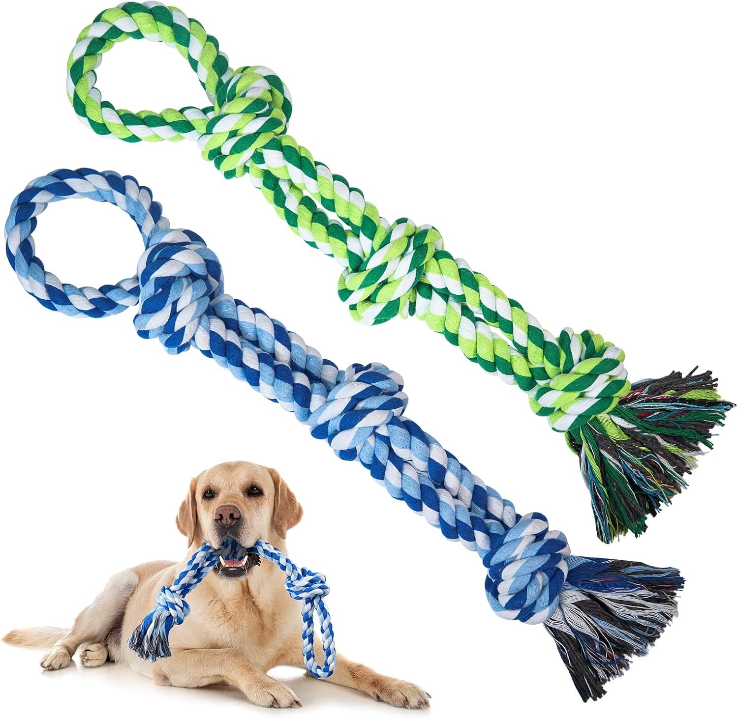 TLAZZ 2 Pack Chew Toys for Aggressive Chewers | Dog Rope Toys for Medium Large Breed, Teeth Cleaning Chew Toys Tug Toy for Dog Boredom
