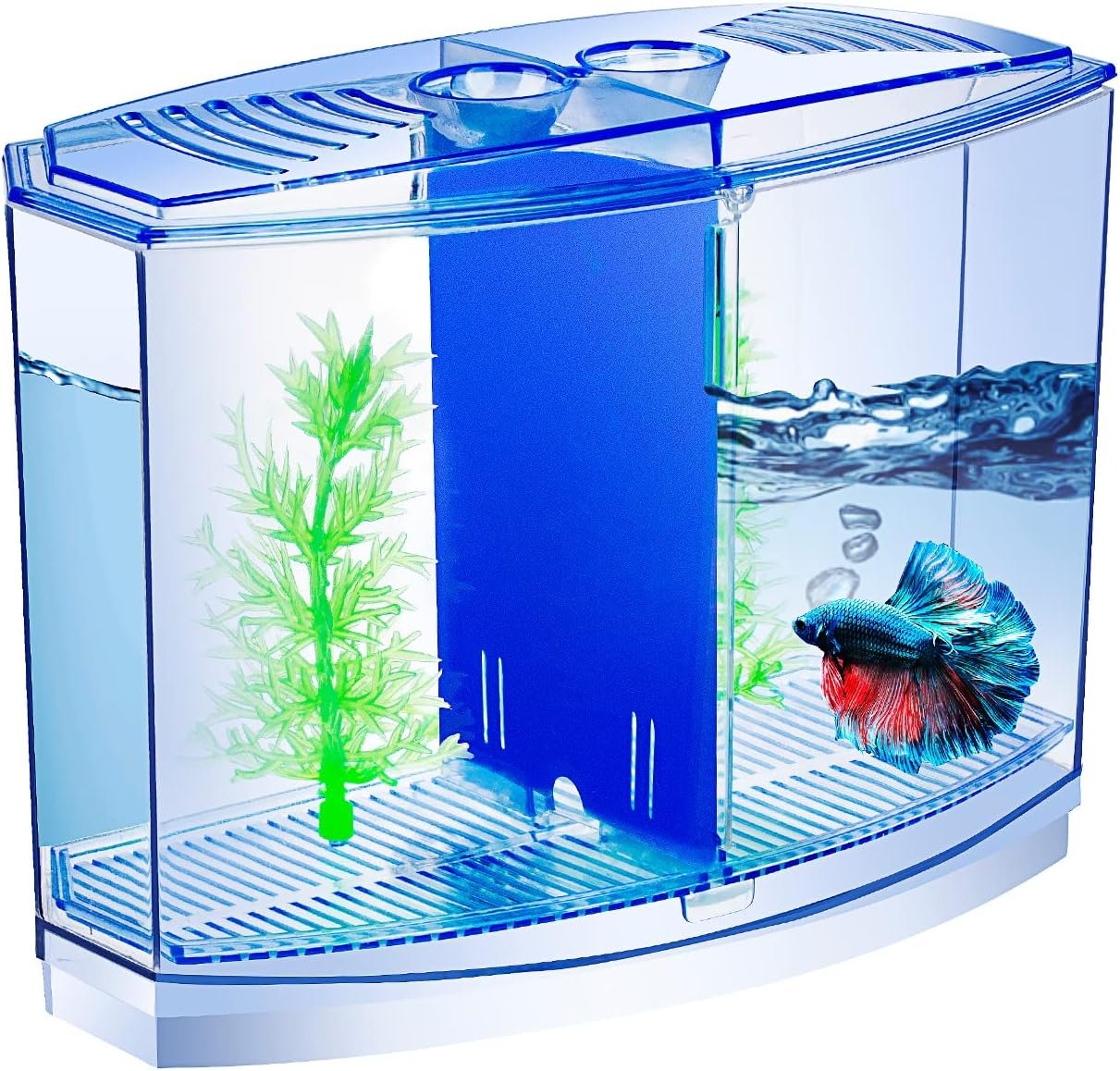 Mini Fish Tank with Divider, Small Beta Fish Tank Shrimp Tank Small Aquarium, 2/5 Gallon Double-Compartment Temporary Tank – Acrylic Aquarium Habitat for Crab Moss Seaweed Ball