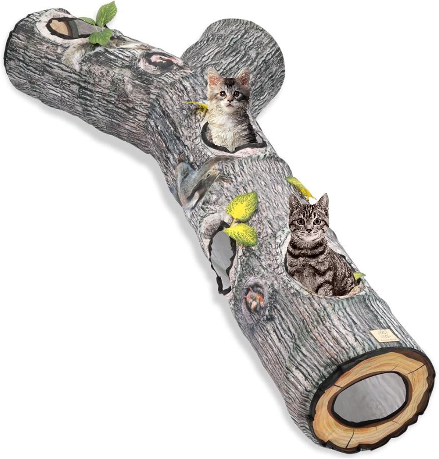 Cat Tunnel,Cat Tunnels for Indoor Cats,Tree Trunk Play Toy for Large Cats、Kitten and Other Small Animals to Chase and Play,Foldable Easy to Store,Cat Tube Toys Long 59″
